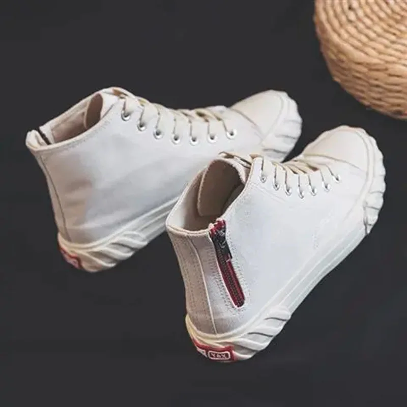 High-top White Canvas Shoes with Zipper Korean Fashion Breathable Women's Sneakers Summer Casual Lace-up Ladies Vulcanized Shoes
High-top White Canvas Shoes with Zipper Korean Fashion Breathable Women's Sneakers Summer Casual Lace-up Ladies Vulcanized Shoes