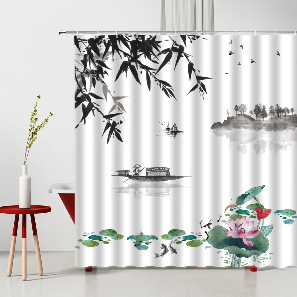 Chinese Style Shower Curtain Mountain Water Tree Lotus Bamboo Modern Simplicity Bathtub Decoration Bathroom Curtain With Hooks
Chinese Style Shower Curtain Mountain Water Tree Lotus Bamboo Modern Simplicity Bathtub Decoration Bathroom Curtain With Hooks