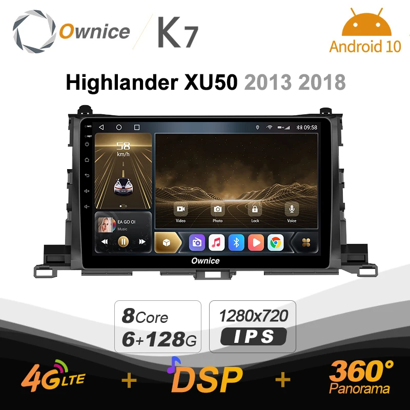 Автомобильное мультимедийное радио Ownice K7 Android 10 0 для Toyota Highlander XU50 2013 2018 GPS