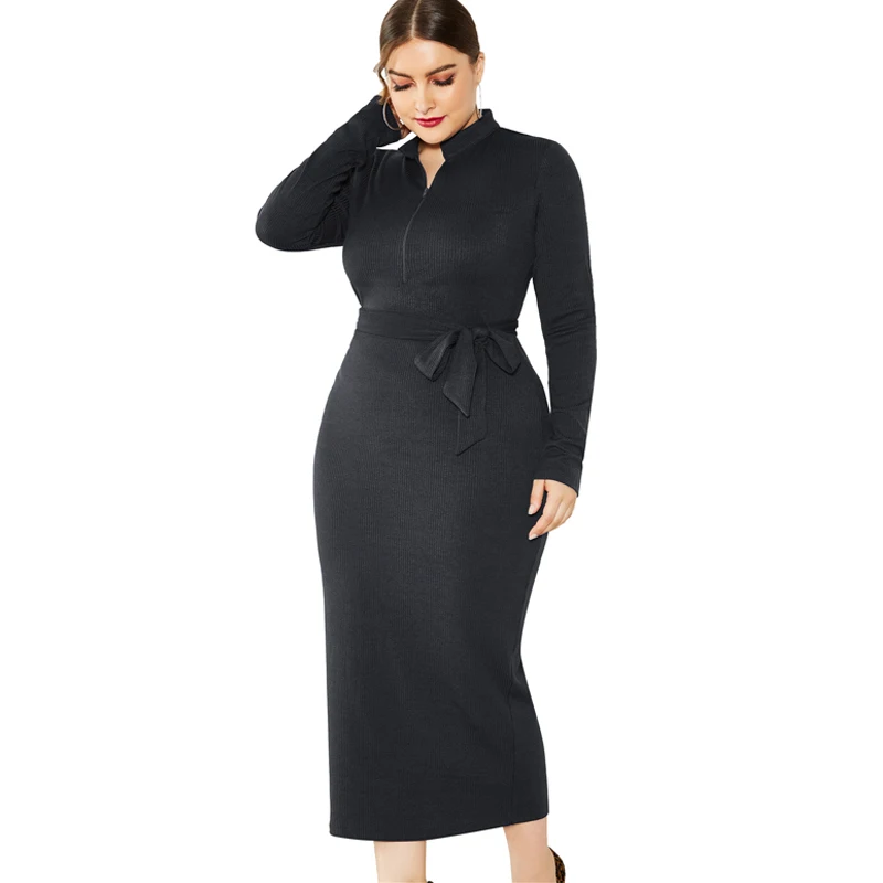 2021 Autumn Winter Long Sleeve Knitted Dress Women Plus Size Dress Zipper Stand Neck Bow Belt Bodycon Sweater Long Dress Vestido 
2021 Autumn Winter Long Sleeve Knitted Dress Women Plus Size Dress Zipper Stand Neck Bow Belt Bodycon Sweater Long Dress Vestido