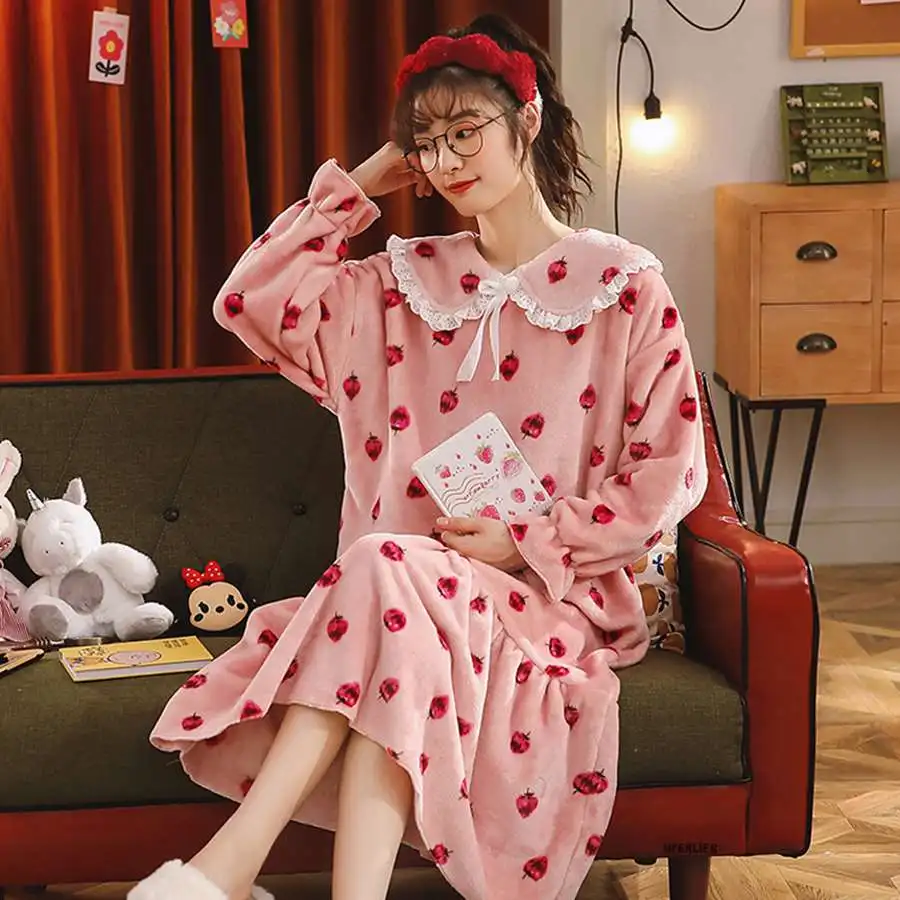 size 5XL 120kg Winter Thicken Sleepdress Hearted Printed Women Fleece Sleepwear Long Sleeve Peter Pan Collar Female Nightgrown
size 5XL 120kg Winter Thicken Sleepdress Hearted Printed Women Fleece Sleepwear Long Sleeve Peter Pan Collar Female Nightgrown