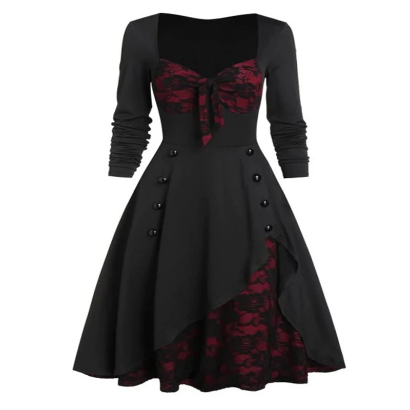 High Waist Winter Dress Long Sleeve New Women's Clothes Lace Stitching Contrasting Color Dress Ladies Party Streetwear Female 
High Waist Winter Dress Long Sleeve New Women's Clothes Lace Stitching Contrasting Color Dress Ladies Party Streetwear Female