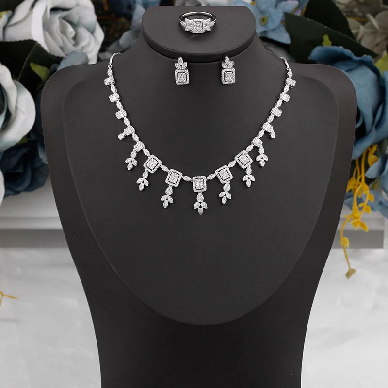 Fashion Jewelry Brand 3 PCS Women Wedding Jewellery Set High Quality Gift Exquisite Bridal Ring Necklace Earrings Engagement
Fashion Jewelry Brand 3 PCS Women Wedding Jewellery Set High Quality Gift Exquisite Bridal Ring Necklace Earrings Engagement