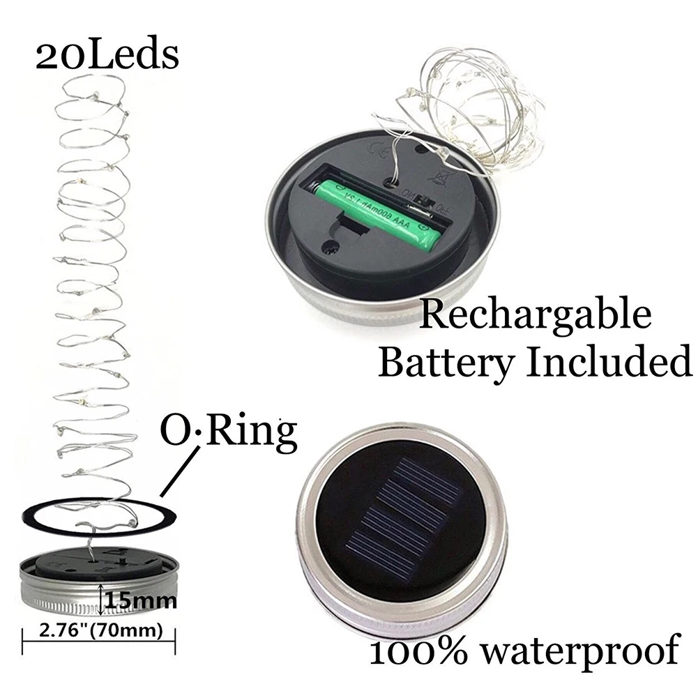 Mason Lid Bottle Solar Lights 20 LED Waterproof Fairy Firefly Jar Lids with String Lights
Mason Lid Bottle Solar Lights 20 LED Waterproof Fairy Firefly Jar Lids with String Lights