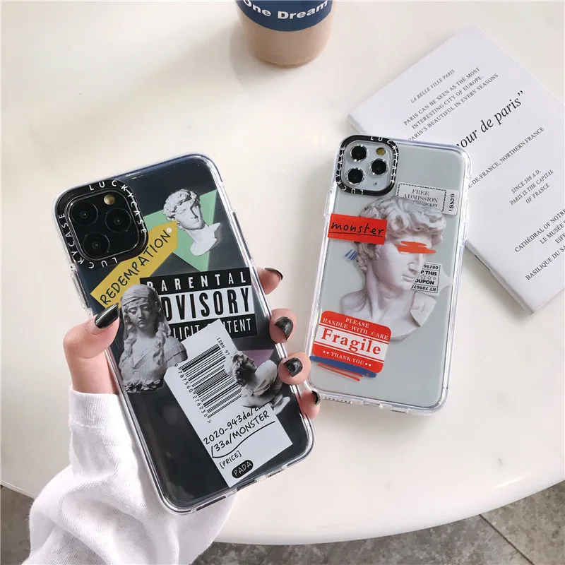 Luxury Art Statue Label Phone Case for Iphone 11 Pro Max 7 8 Plus Back Cover for Iphone X XR XS SE 2020 Transparent Soft Cases
Luxury Art Statue Label Phone Case for Iphone 11 Pro Max 7 8 Plus Back Cover for Iphone X XR XS SE 2020 Transparent Soft Cases
