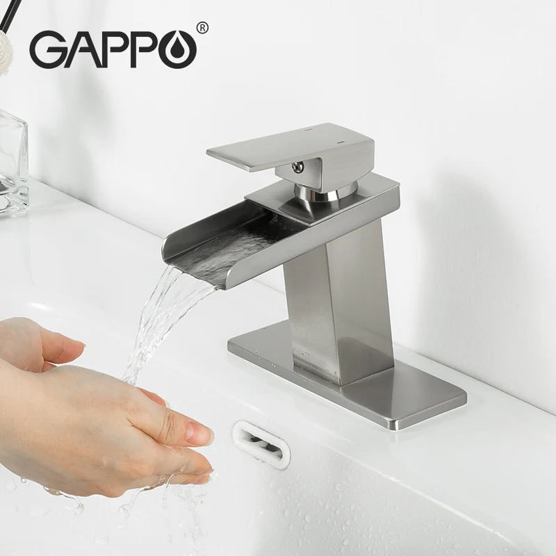 

Gappo Brushed Silver Basin Faucet Deck Mounted Single Handle Brass Bathtub Taps Hot and Cold Water Mixer Crane NPT 9/16