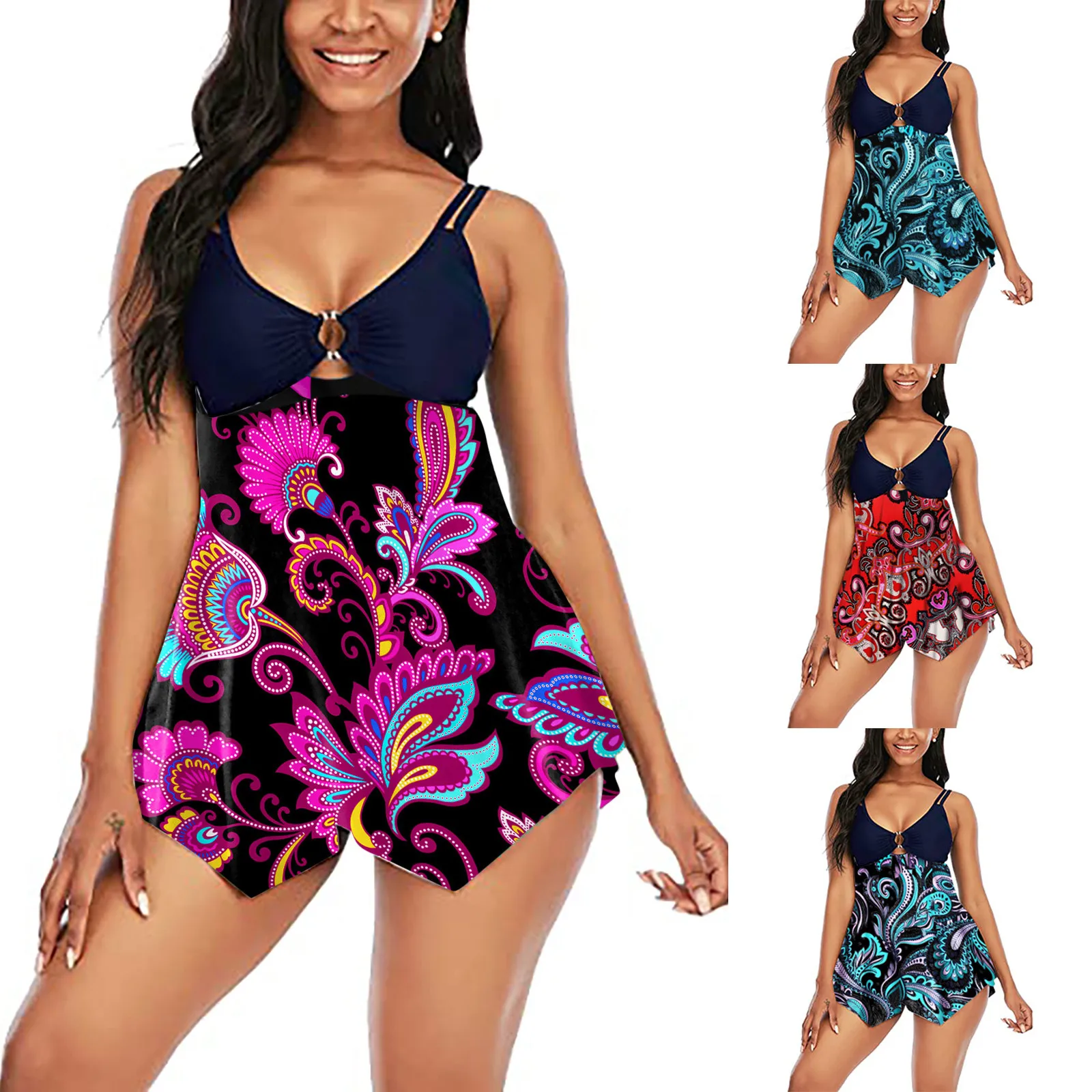Fashion Women Swimwear V-Neck Splicing Suit Flowers Printing Split Swimsuit Tankini Tallas Grandes Mujer купальник женский 2021
Fashion Women Swimwear V-Neck Splicing Suit Flowers Printing Split Swimsuit Tankini Tallas Grandes Mujer купальник женский 2021