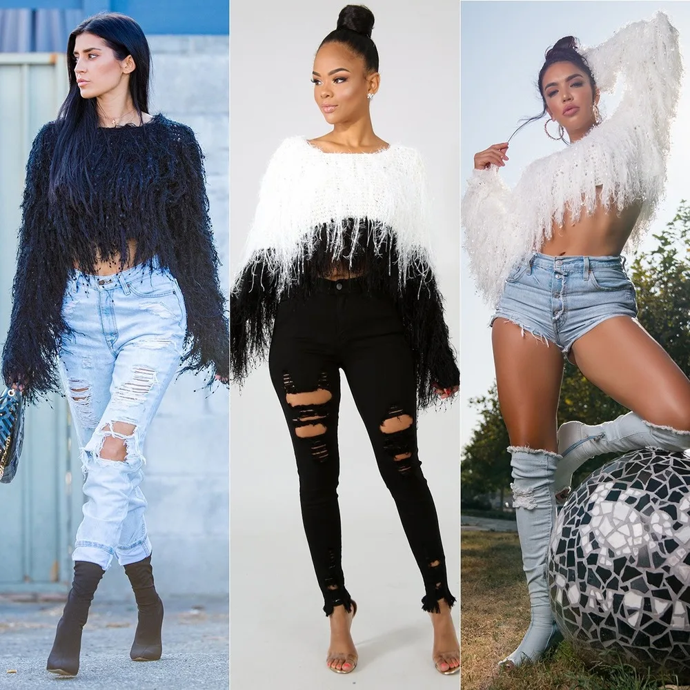 Autumn Winter Knitted Tassel Sweater Women Sexy Crop Tops Full Sleeves Pullover Clothing Ladies Casual White Black Coat Sweater
Autumn Winter Knitted Tassel Sweater Women Sexy Crop Tops Full Sleeves Pullover Clothing Ladies Casual White Black Coat Sweater