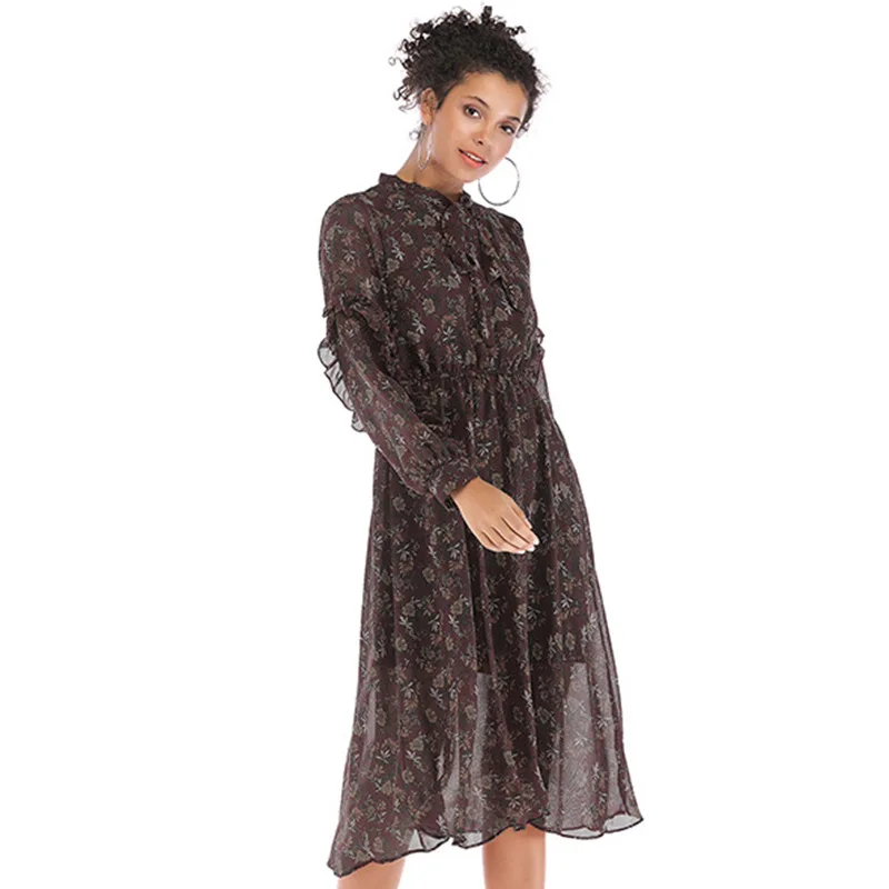 Spring Pine Chiffon Print Bow Half High Neckline Long Sleeve Dress with Wooden Ears Edge
Spring Pine Chiffon Print Bow Half High Neckline Long Sleeve Dress with Wooden Ears Edge