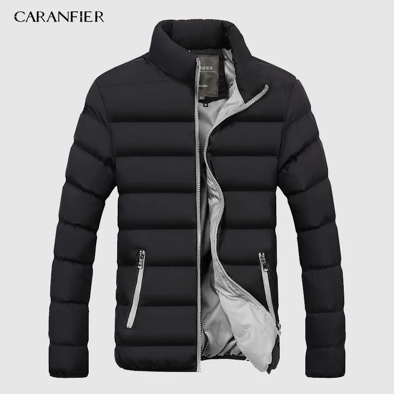 Фото Мужская куртка парка с воротником стойкой CARANFIER однотонная Толстая зимняя 4XL