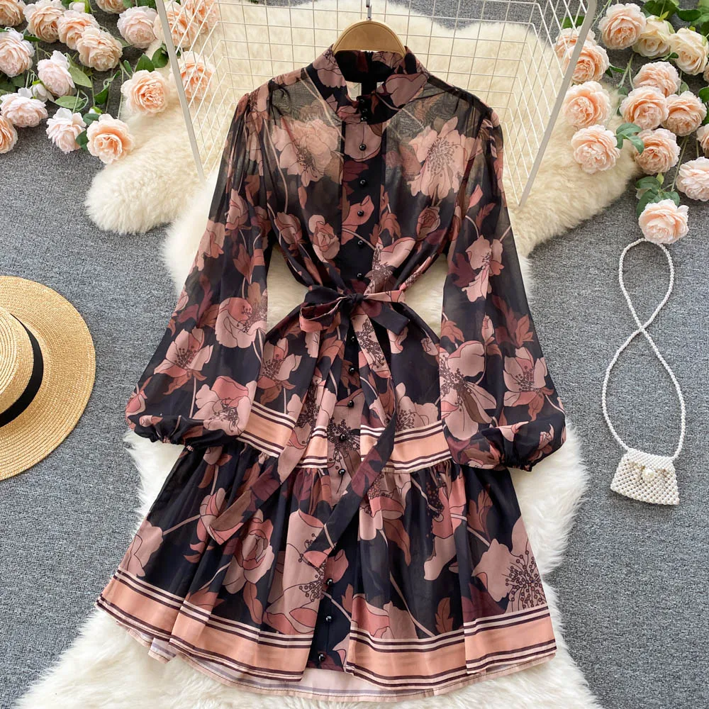 YIZZHOY Spring Autumn Bubble Sleeve A-line Skirt Long sleeve Stand Collar Single Breasted Lace Up Waist Chiffon Print Dress
YIZZHOY Spring Autumn Bubble Sleeve A-line Skirt Long sleeve Stand Collar Single Breasted Lace Up Waist Chiffon Print Dress