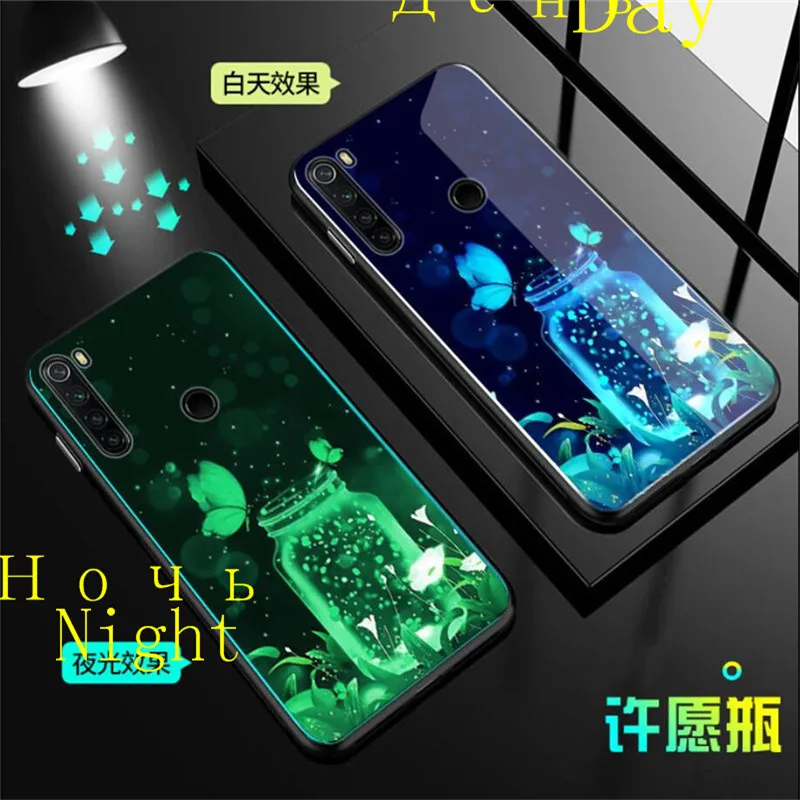 Светящийся чехол из закаленного стекла для Xiaomi Redmi Note 8T светящаяся задняя крышка