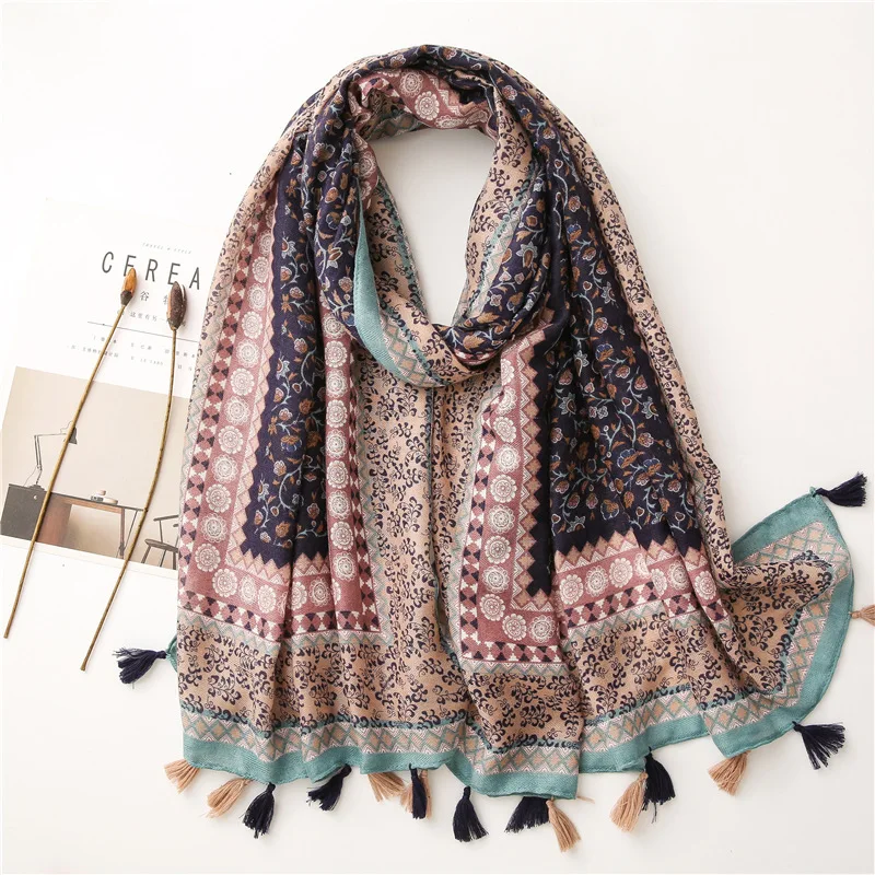 Women Fashion Bohemian Floral Tassel Viscose Shawl From Indian Print Wrap Pashmina Stole Bufandas Muslim Hijab Snood 180*90Cm
Women Fashion Bohemian Floral Tassel Viscose Shawl From Indian Print Wrap Pashmina Stole Bufandas Muslim Hijab Snood 180*90Cm