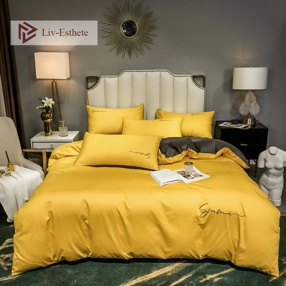 Liv-Esthet Yellow 100% Cotton Embroidery Bedding Set High Quality Bed Linen Set Queen King Duvet Cover Pillowcase Flat Sheet 4pc
Liv-Esthet Yellow 100% Cotton Embroidery Bedding Set High Quality Bed Linen Set Queen King Duvet Cover Pillowcase Flat Sheet 4pc