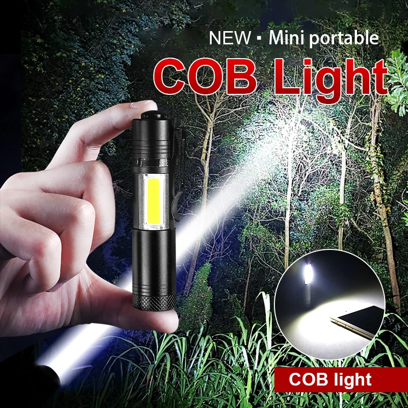 Портативный светодиодный фонарик 1000 лм 4 режима Q5 COB миниатюрный Черный