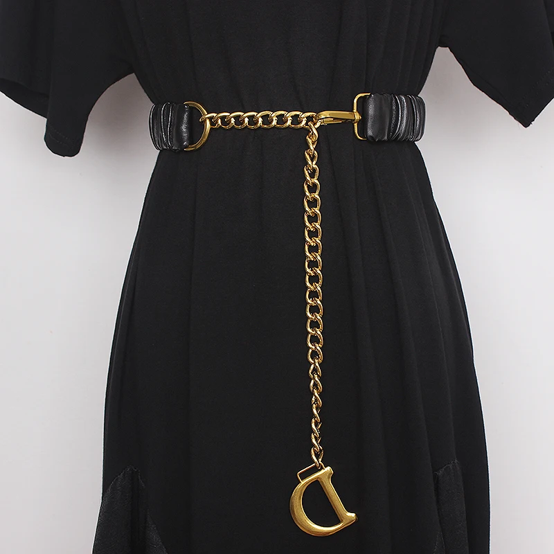 Pleated D letter waistband fashionable versatile ladies light luxury style personality chain waist seal waist chain 
Pleated D letter waistband fashionable versatile ladies light luxury style personality chain waist seal waist chain