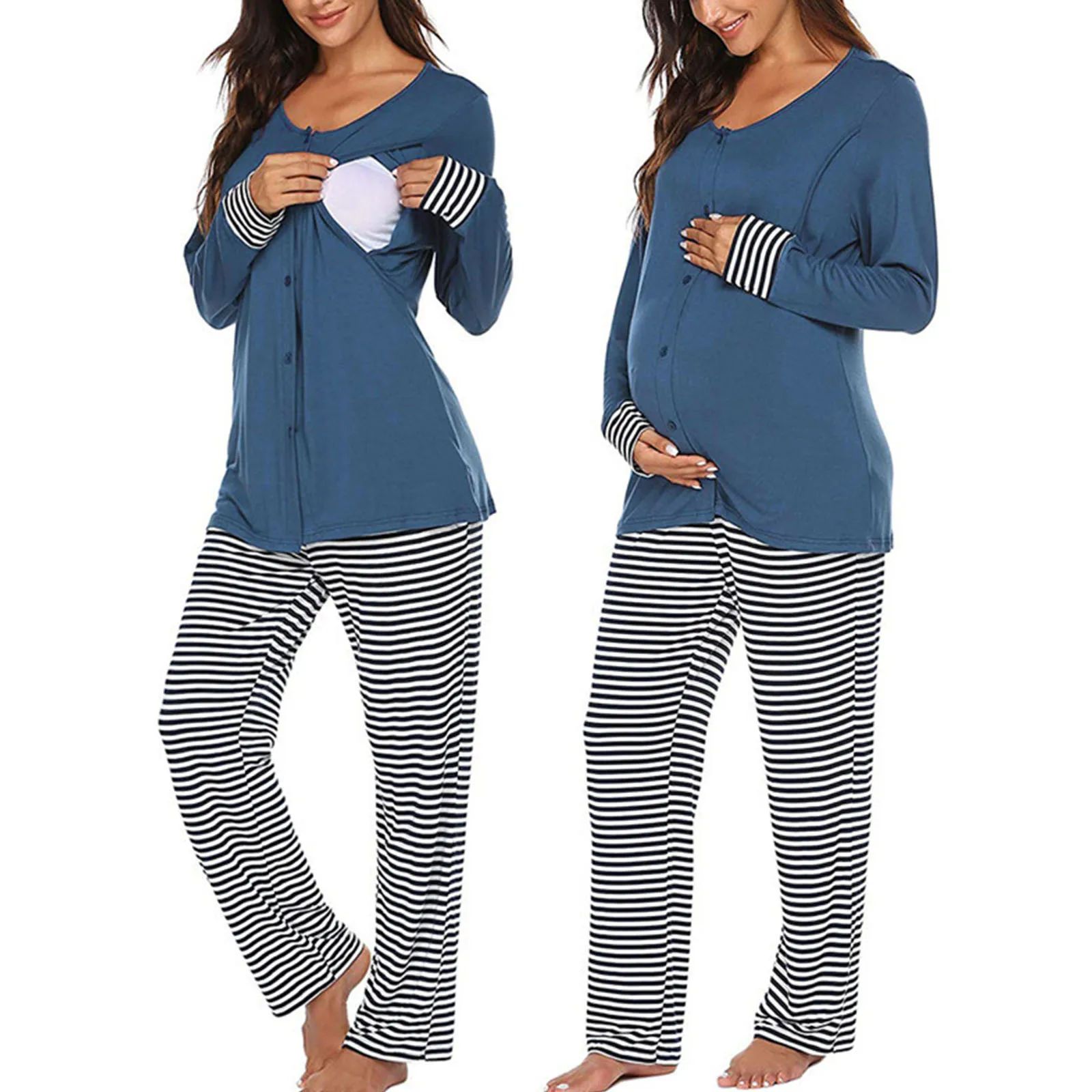 

Maternity Nursing Pajama Set For Women Long Sleeves Breastfeeding Sleepwear Hospital Pregnancy pjs Sets Pregnant Home Clothes