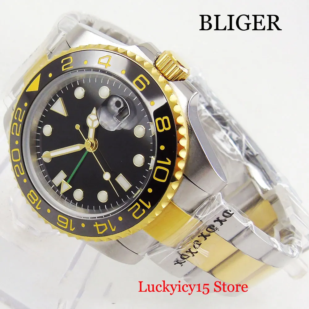 BLIGER Luxury 40mm Black Dial Gold Coated Automatic Men Watch Sapphire Glass Date Window Stainless Steel Bracelet GMT Function
BLIGER Luxury 40mm Black Dial Gold Coated Automatic Men Watch Sapphire Glass Date Window Stainless Steel Bracelet GMT Function