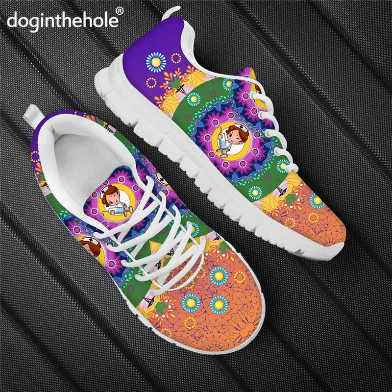 

Doginthehole 2021 New Fashion Women Nurse Sneaker Cute Nursing Mandala Shoe Breathable Mesh Shoes Light Sneaker Zapatos De Mujer