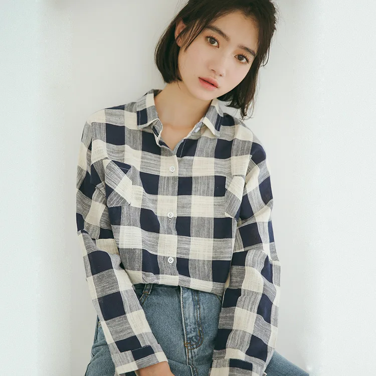 2020 Spring-Summer New Style Korean-style Students Fold-down Collar Cardigan Shirt Women's Long-Sleeve Artistic Plaid Shirt Jack
2020 Spring-Summer New Style Korean-style Students Fold-down Collar Cardigan Shirt Women's Long-Sleeve Artistic Plaid Shirt Jack