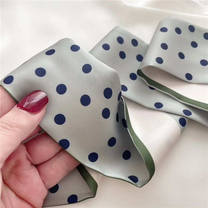 

Girls Silk Long Hairband Ribbon Polka Dot Small Skinny Scarf Bandana for Women Neck Tie Wrist Bag Band Head Scarves New 2021