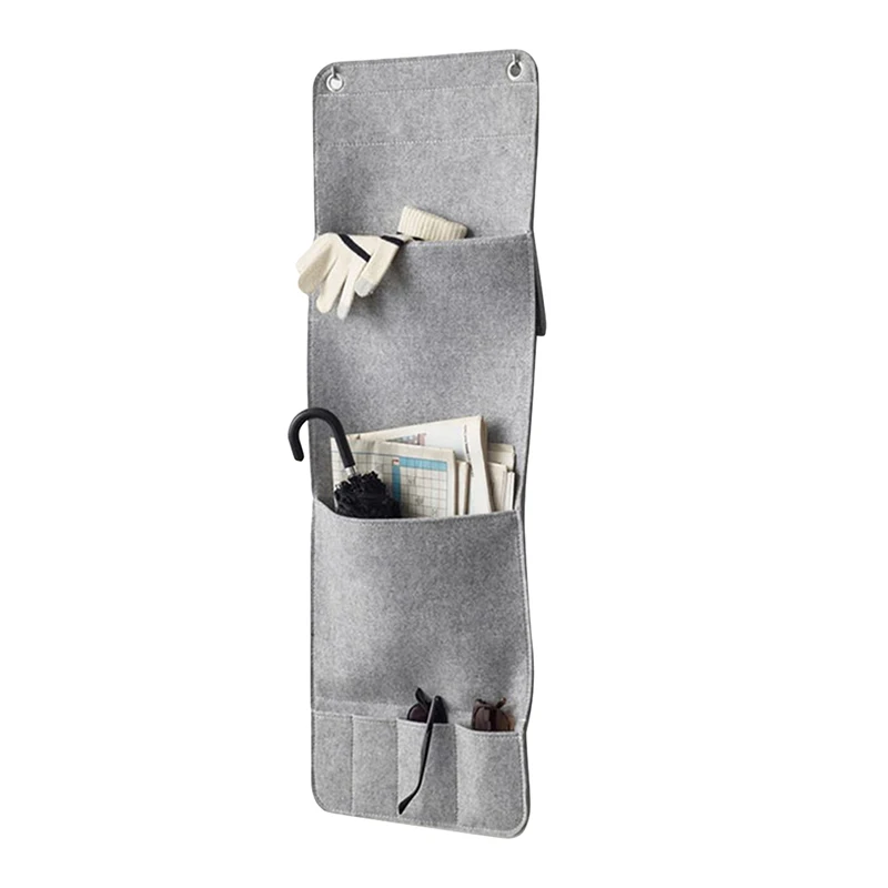 

Gray Wall Hanging Style Felt Storage Hanging Bags 6 Pockets Wall Mounted Wardrobe Hang Bags Wall Pouch Cosmetic Toys Organizer