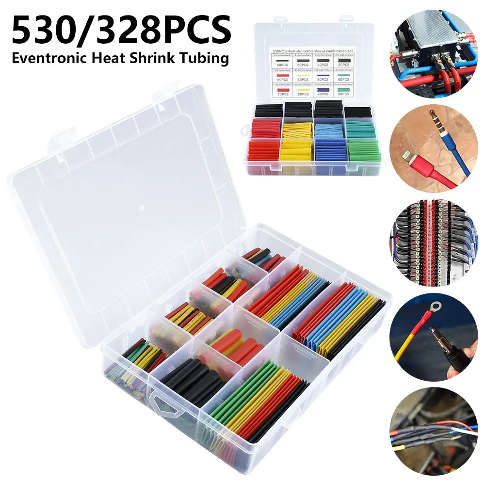 530PCS/328PCS 2:1 Heat Shrink Tubing Kit Electrical Insulation Wire Cable Wrap Sleeve Colored Assorted Sleeving Tube with Box
530PCS/328PCS 2:1 Heat Shrink Tubing Kit Electrical Insulation Wire Cable Wrap Sleeve Colored Assorted Sleeving Tube with Box