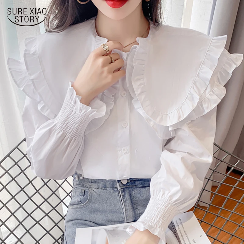 2021 Loose Elegant Shirt Fashion Gentle Button Long Sleeve Tops Korean Sweet White Blouse Women Double Layer Ruffle Blouse 16966
2021 Loose Elegant Shirt Fashion Gentle Button Long Sleeve Tops Korean Sweet White Blouse Women Double Layer Ruffle Blouse 16966