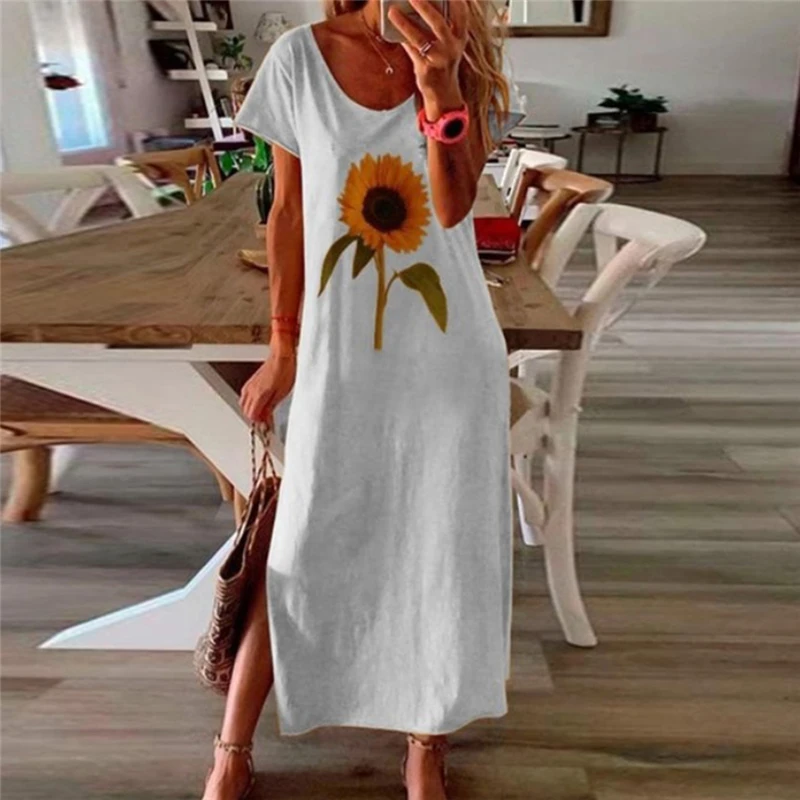 Women Vintage Butterfly Daisy Print Summer Dress Elegant O Neck Short Sleeve Party Dress Ladies Fashion Slit Long Dress Vestidos 
Women Vintage Butterfly Daisy Print Summer Dress Elegant O Neck Short Sleeve Party Dress Ladies Fashion Slit Long Dress Vestidos