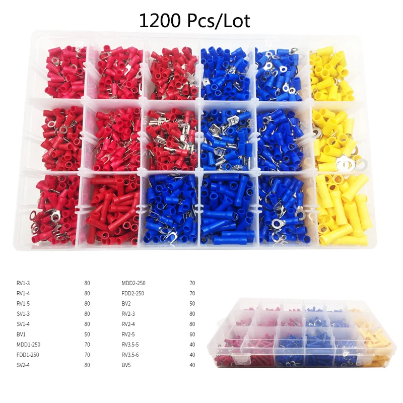 1200PCS electrical connector kit cable lugs wire terminals male and female quick butt crimp connectors butt terminator set tools
1200PCS electrical connector kit cable lugs wire terminals male and female quick butt crimp connectors butt terminator set tools