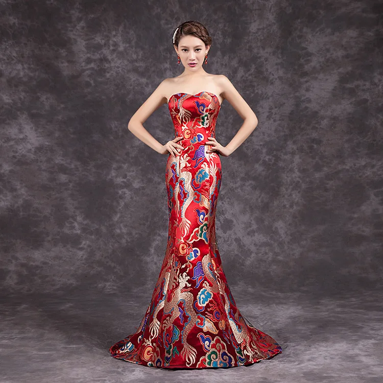 Long Chinese Traditional Dress Fishtail Red Bride Wedding Qipao Dress Lady Chinese Cheongsam Dress for Party Evening Dress
Long Chinese Traditional Dress Fishtail Red Bride Wedding Qipao Dress Lady Chinese Cheongsam Dress for Party Evening Dress