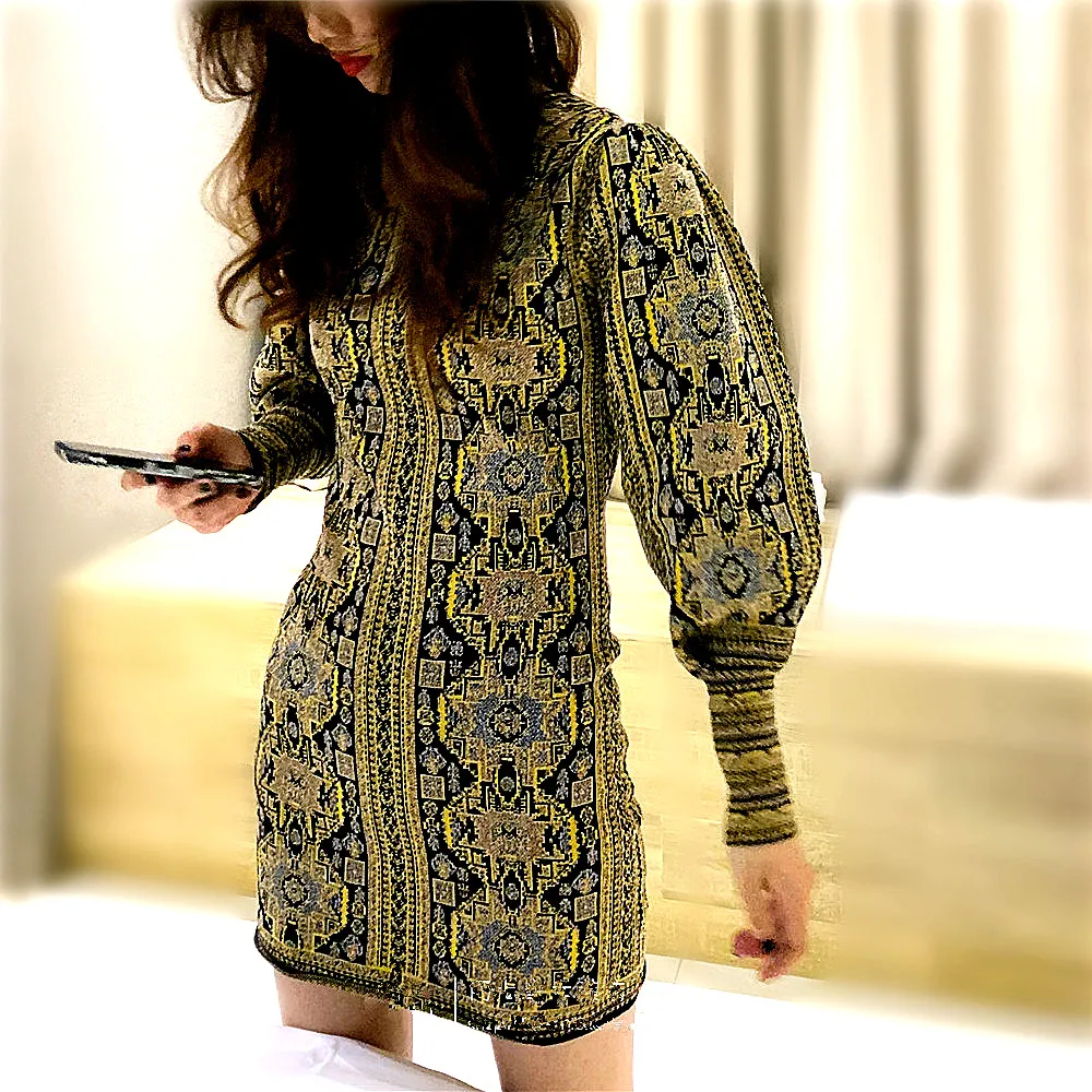 Runway Women's Vintage Floral Golden Knitting Long Lantern Sleeve Retro Ladies Dresses Elegant Nice Party Mini Dress NS668
Runway Women's Vintage Floral Golden Knitting Long Lantern Sleeve Retro Ladies Dresses Elegant Nice Party Mini Dress NS668