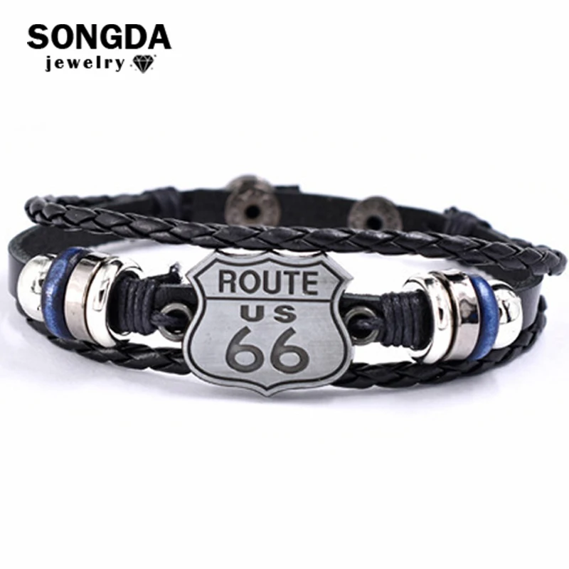 US Route 66 Leather Bracelet Retro Future Metal Blue Bead Braid Rope Silver Nameplate Bracelets Men Women Accessories Souvenirs
US Route 66 Leather Bracelet Retro Future Metal Blue Bead Braid Rope Silver Nameplate Bracelets Men Women Accessories Souvenirs