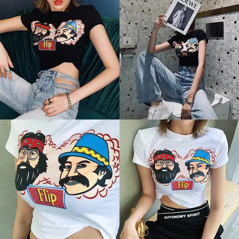 Vintage Character Print Sexy Crop Tops Women Casual Short Sleeve Cotton Pullover Tees Summer Slim Streetwear T-shirt Woman 2021
Vintage Character Print Sexy Crop Tops Women Casual Short Sleeve Cotton Pullover Tees Summer Slim Streetwear T-shirt Woman 2021