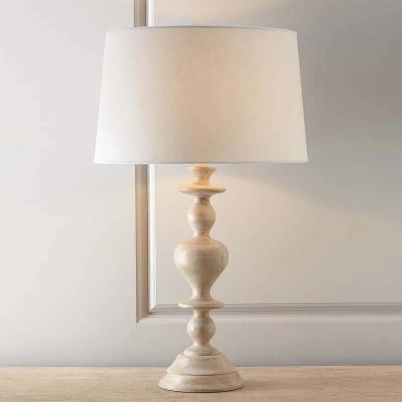 

American Retro Log Color Resin Table Lamp Simple Bedroom Bedside Livingroom Study LED E27 Lighting White Linen Desk Fixture