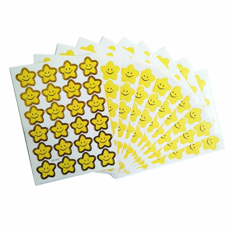 

10 sheets/lot 9*12.5cm Mini Paper Children toys stickers yellow Smiley Five-pointed star Sticker School Teachers Rewards Sticker