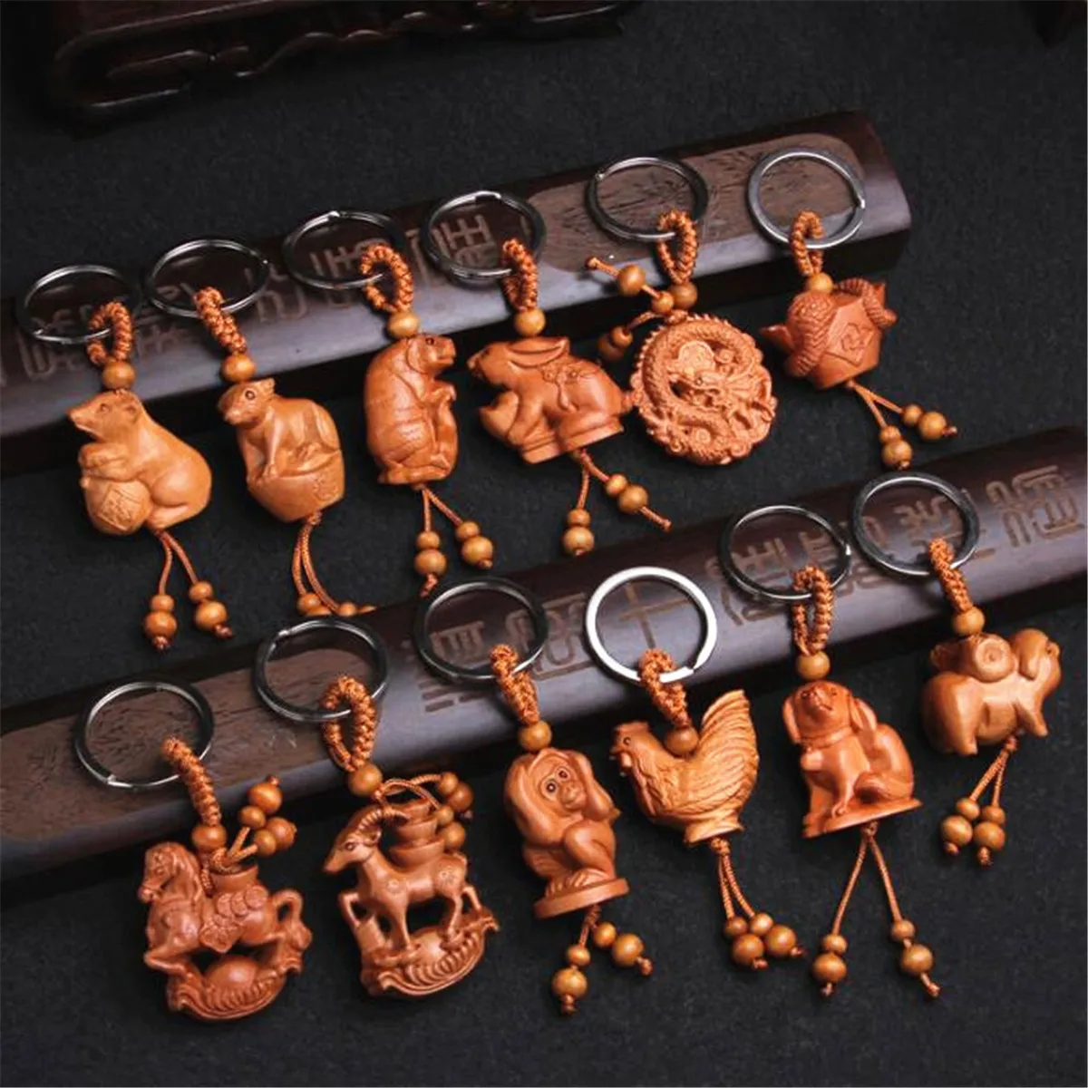 3D Cute Peach Wood Carving Twelve Chinese Zodiac Animal Statue Key Chain Pendant
3D Cute Peach Wood Carving Twelve Chinese Zodiac Animal Statue Key Chain Pendant