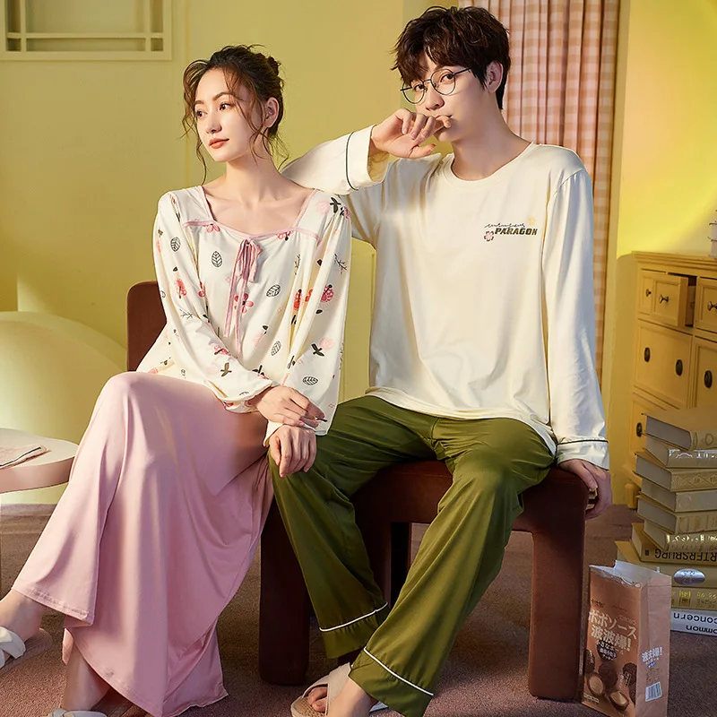 Lovers Homedress Pajamas Sets Fashion Women's Long Sleeved Trousers Nightdress Men Sleepwear Cotton Couples Casual Home Clothing
Lovers Homedress Pajamas Sets Fashion Women's Long Sleeved Trousers Nightdress Men Sleepwear Cotton Couples Casual Home Clothing