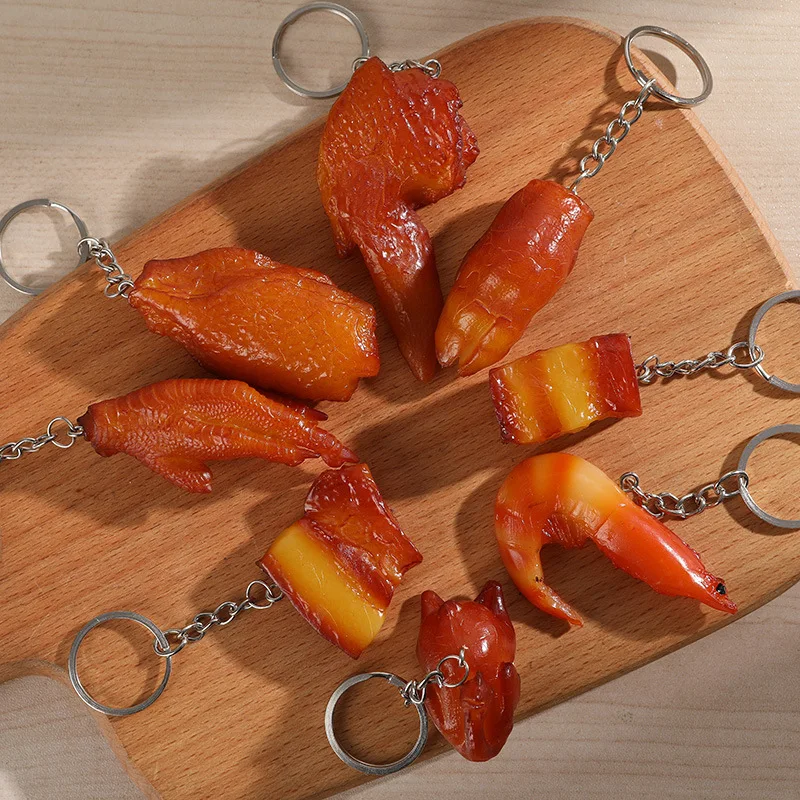 

Creative Fashion Food Braised Pork Keychain Pig's Feet Chicken Wings Model Key Chain Car Bag Keyring Pendant Small Gifts Hot New
