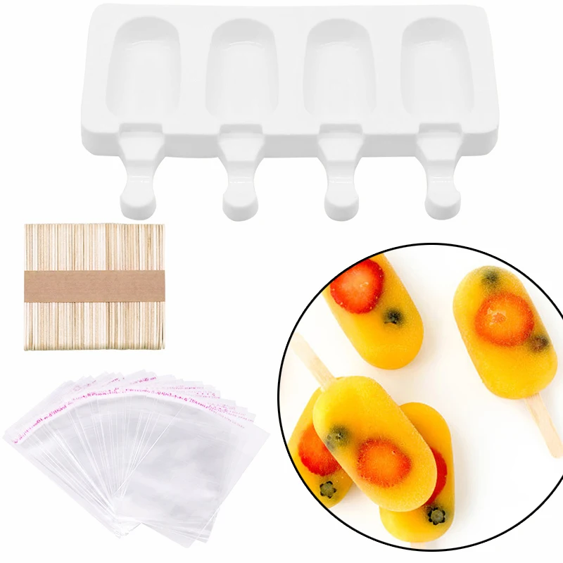 4 Cell Silicone Ice Cream Mold with 50pcs Popsicle sticks and bags DIY Homemade Dessert Freezer Fruit Juice Mould Ice Pop tools
4 Cell Silicone Ice Cream Mold with 50pcs Popsicle sticks and bags DIY Homemade Dessert Freezer Fruit Juice Mould Ice Pop tools