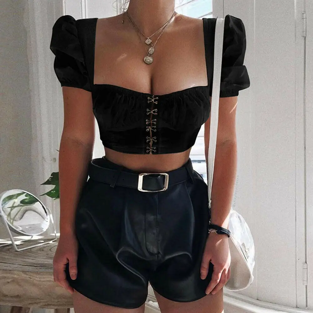 Женский винтажный укороченный топ на пуговицах летняя блузка во французском