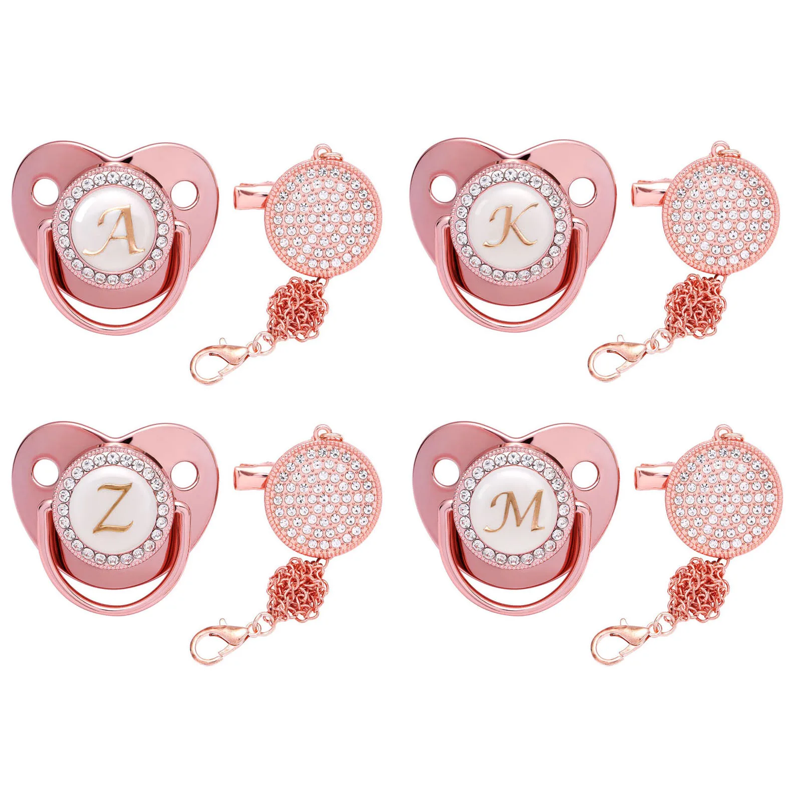Newborn Baby Pacifier Clips Chain Rose Gold Bling Silicone Infant Pacifier Holder Baby Soother Nipple Dummy Baby Shower Gifts 
Newborn Baby Pacifier Clips Chain Rose Gold Bling Silicone Infant Pacifier Holder Baby Soother Nipple Dummy Baby Shower Gifts