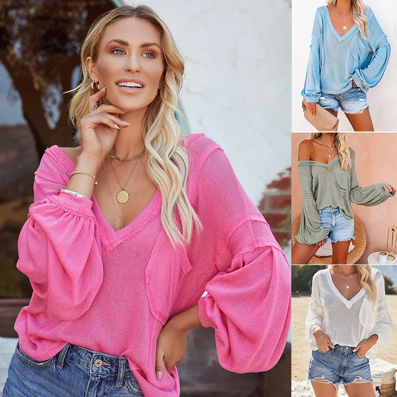 Sweaters Women's Clothing 2021 Casual Spring Autumn Long Lantern Sleeve Top Woman V-Neck Loose Pullovers Jersey Mujer Pull Femme
Sweaters Women's Clothing 2021 Casual Spring Autumn Long Lantern Sleeve Top Woman V-Neck Loose Pullovers Jersey Mujer Pull Femme