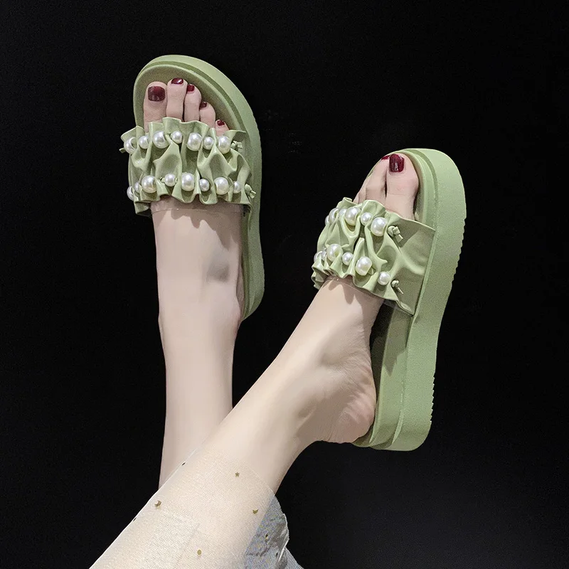 Rubber Slippers Shoes Woman 2021 Platform Pantofle String Bead Luxury Slides Low New Designer Flat PU Fabric Fashion Rome
Rubber Slippers Shoes Woman 2021 Platform Pantofle String Bead Luxury Slides Low New Designer Flat PU Fabric Fashion Rome