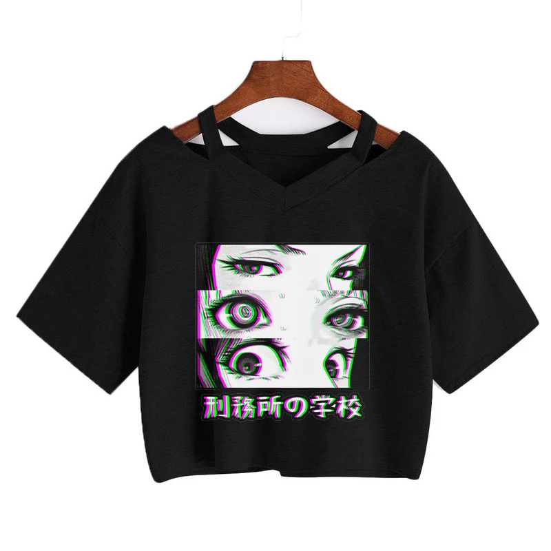 Japanese prison school print T-shirt Women Loose V-neck casual Tees Harajuku fun black cropped tops short-sleeve Punk Crop Tops
Japanese prison school print T-shirt Women Loose V-neck casual Tees Harajuku fun black cropped tops short-sleeve Punk Crop Tops