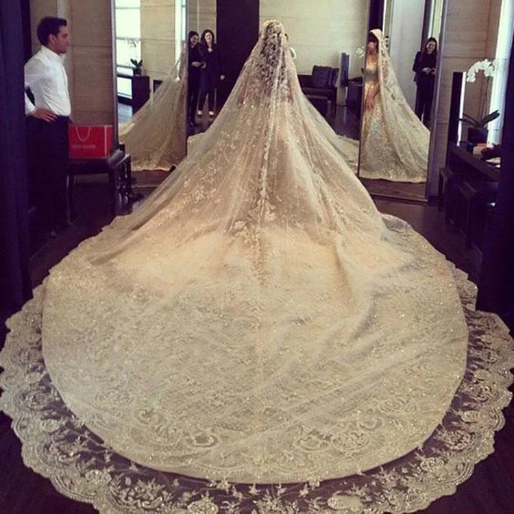 Luxury Ivory 3M Long Rhinestones Cathedral Wedding Veils With Lace Applique Trim Crystals One Layer Tulle Sequined Bridal Veil
Luxury Ivory 3M Long Rhinestones Cathedral Wedding Veils With Lace Applique Trim Crystals One Layer Tulle Sequined Bridal Veil