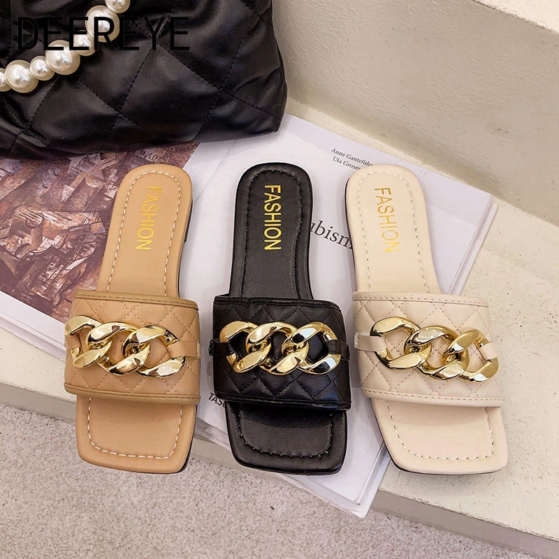 Hot Product Summer Gold Chain Flat Slippers Mules Sandals Slides Slip-On For Outdoor Square Toe Women's Shoes Designer 2021
Hot Product Summer Gold Chain Flat Slippers Mules Sandals Slides Slip-On For Outdoor Square Toe Women's Shoes Designer 2021
