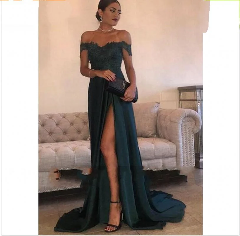 2021 Dark Green Sexy Prom Dresses A Line Chiffon Off-the-Shoulder Floor-Length High Side Split Lace Elegant Long Evening Dress
2021 Dark Green Sexy Prom Dresses A Line Chiffon Off-the-Shoulder Floor-Length High Side Split Lace Elegant Long Evening Dress