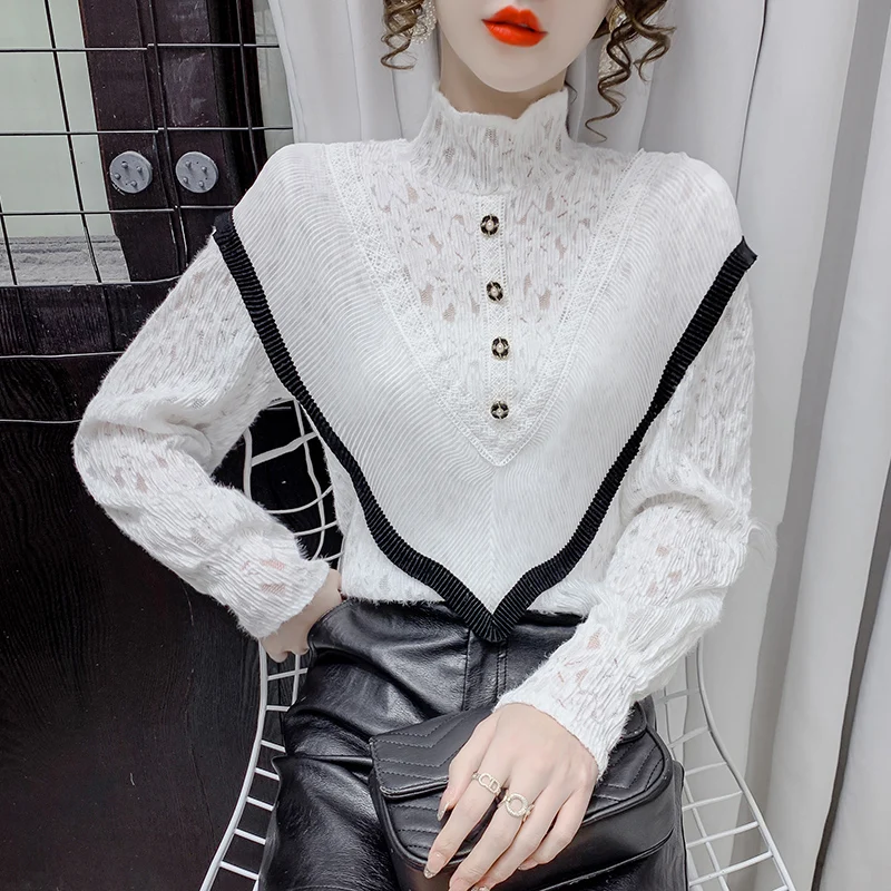Ruffle Lace Half-high collar Blouses Shirts Women 2021 Long Sleeve Fashion Loose Color Matching Button Vintage Ladies Top 961E
Ruffle Lace Half-high collar Blouses Shirts Women 2021 Long Sleeve Fashion Loose Color Matching Button Vintage Ladies Top 961E