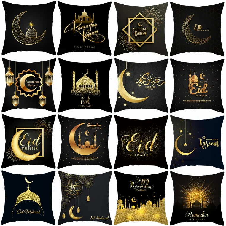 

Eid украшение Мубарак черная Золотая Луна мечеть полиэстер Наволочки Рамадан кареем Мусульманский Исламский Eid праздничные подушки Обложка Декор